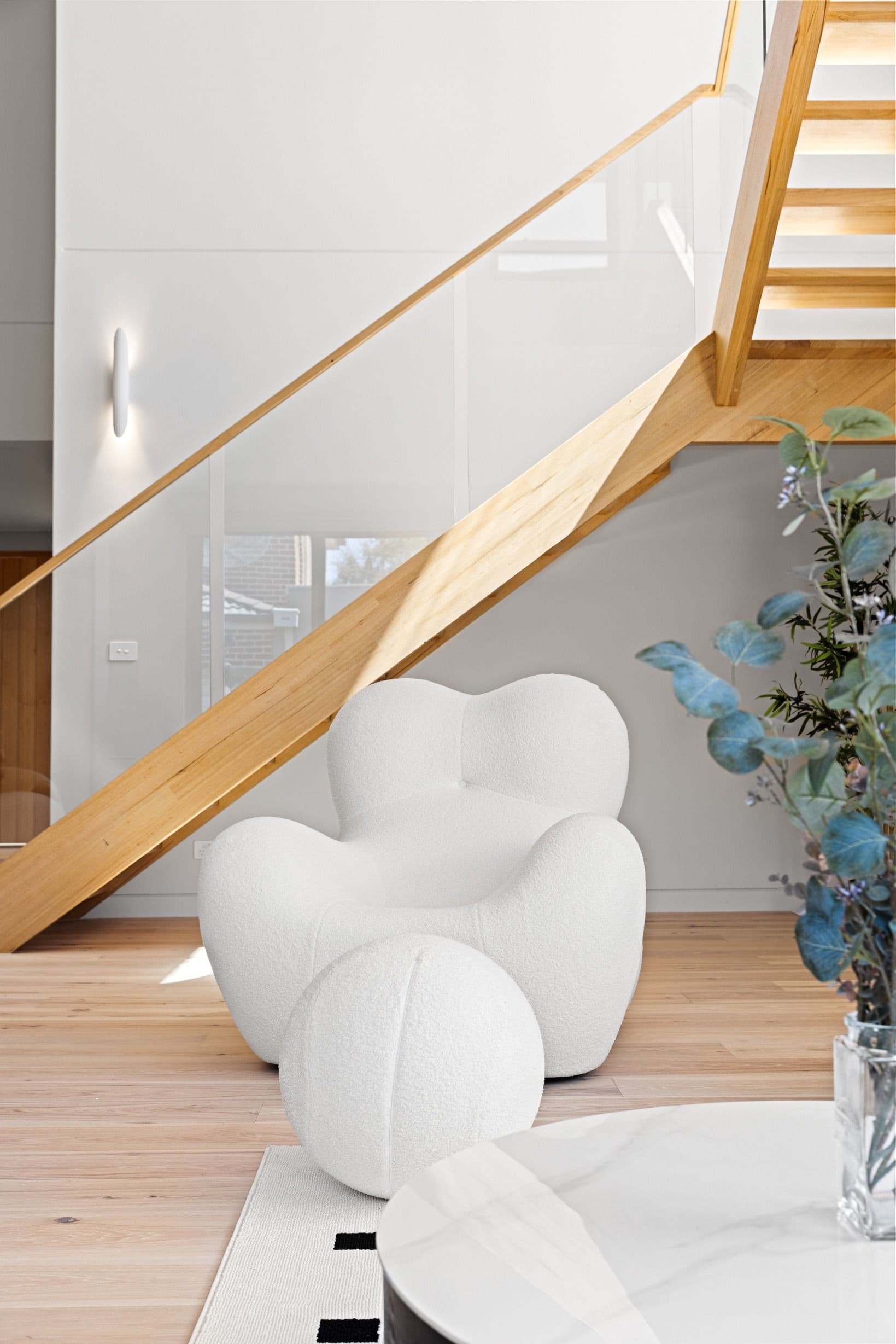 Danehill engineered Hickory flooring beside an open timber staircase.