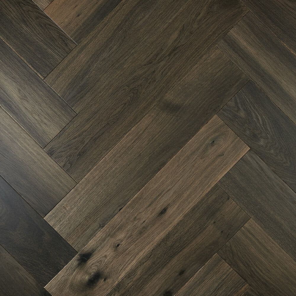 Herringbone Ash Grey engineered European oak herringbone flooring sample
