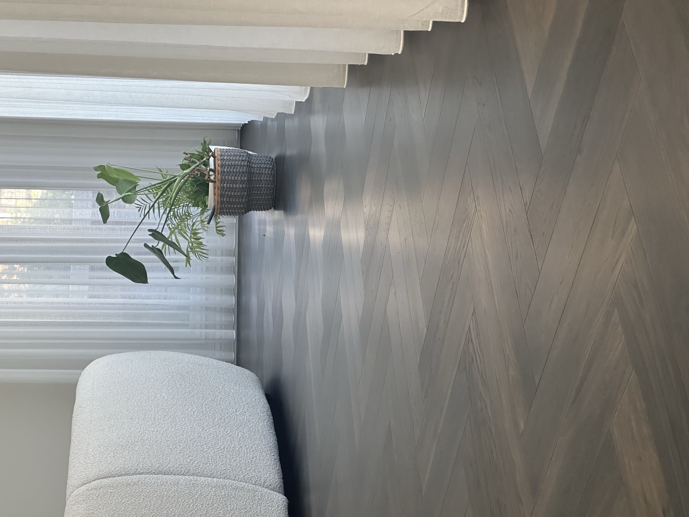 Dark Chevron timber flooring in a completed Camberwell interior