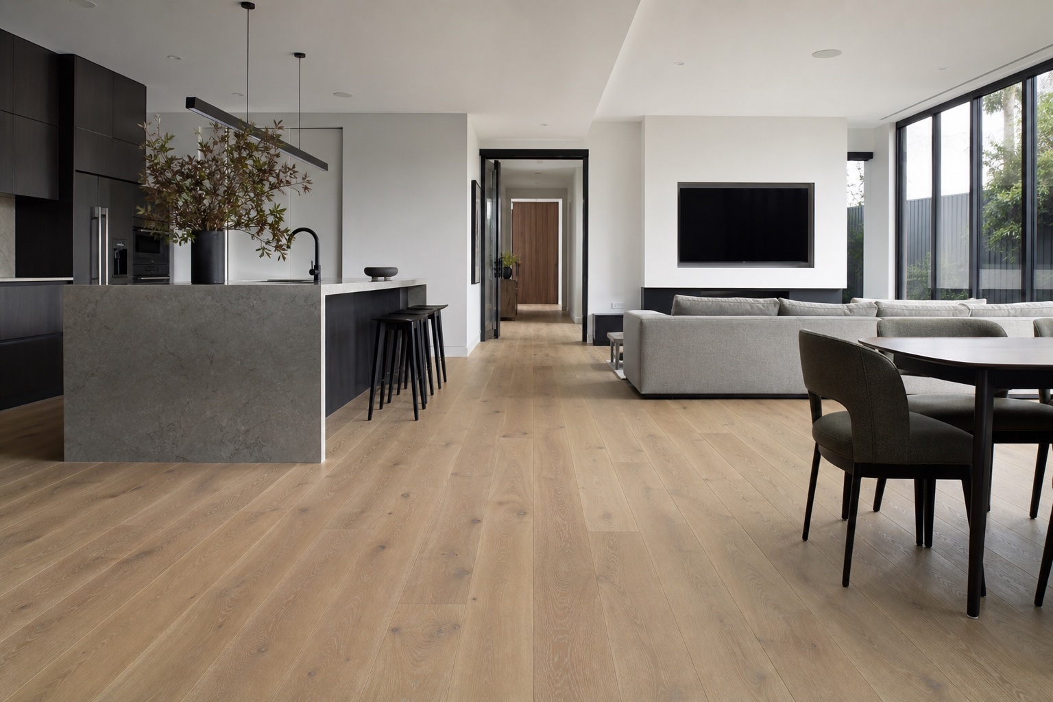 Generated concept of a contemporary residential interior with engineered oak flooring